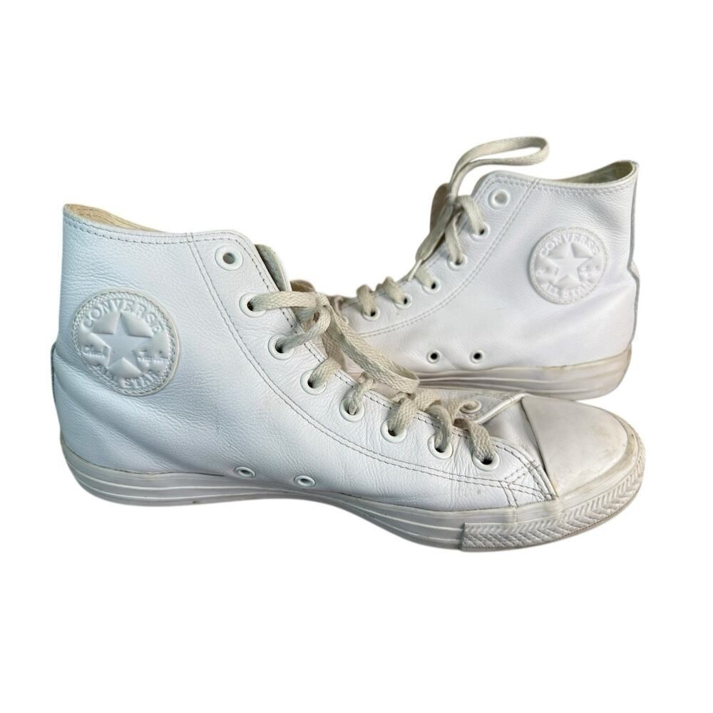 Converse All Star White Leather High Top Sneakers Unisex 8.5M/10.5W EU42